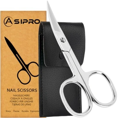 Abbildung von ASIPRO Nagelschere Gebogen mit Etui 3.75 Edelstahl Fingernagelschere Nail Scissors Maniküre Schere, Nagel schere Fussnägel, Scheren für Harte Fussnägel Nagelscheren Herren &amp; Frauen
