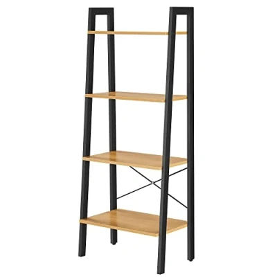 Abbildung von VASAGLE Regal, Bücherregal mit 4 Ebenen, Leiterregal, Standregal, für Wohnzimmer, Schlafzimmer, Küche, Homeoffice, Industrie Design, Stahlrahmen, honigbraun schwarz LLS044B05, 34D x 56W 137.5H cm