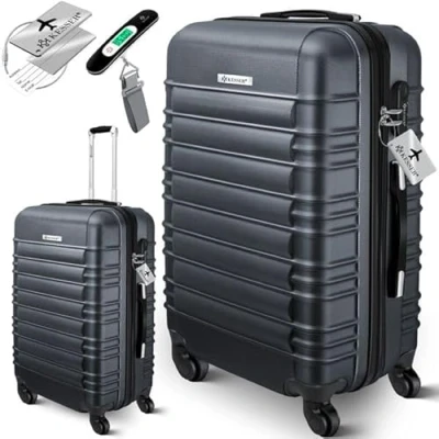 Abbildung von KESSER® Reisekoffer Mittlerer Hartschalen Koffer Inkl. Kofferwaage + Gepäckanhänger Trolley Gepäck Rollkoffer Zahlenschloss 4 Rollen ABS Hartschale Teleskopgriff (66x45x28cm / 84 Liter Anthrazit)