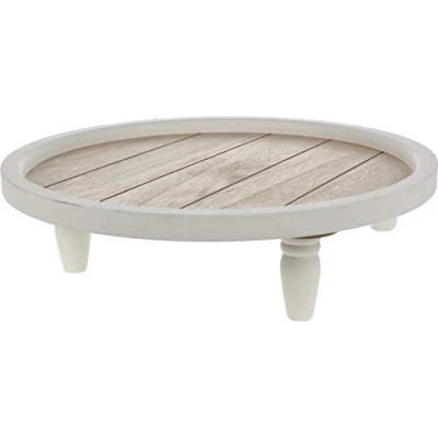 Abbildung von Home Collection Deko Tablett 38 cm Holztablett Kerzentablett auf 3 Füßen weiß/braun