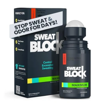Abbildung von SweatBlock Antiperspirant Roll on Max Clinical with DRIBOOST Treat Hyperhidrosis, Excessive Sweat &amp; Odor, Up to 7 Days Control Per Use Unisex 1.2 FL OZ