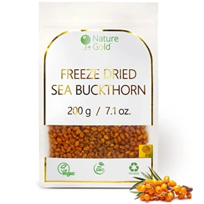 Abbildung von Gefriergetrockneter Sanddorn ganze Frucht 200g 100% Natürlich &amp; Vegan GVO frei Ohne Zucker und Zusatzstoffe *