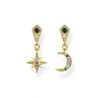 Abbildung von THOMAS Sabo Ohrringe Royalty Stern und Mond mit Steinen aus 925 Sterlingsilber 750er Gelbgold Vergoldung, Maße: ca. 2cm x 0,9cm, H2207 959 7