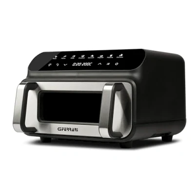 Abbildung von G3 Ferrari G10181 Heißluftfritteuse &amp; BBQ Grill “Friggisano BBQ, 2000 W, 10 L XXL, 8 Programme, Multifunktion, Smokeless Barbecue, BPA PFOA frei, Zubehör Rezeptbuch enthalten,Schwarz/Silber Grau