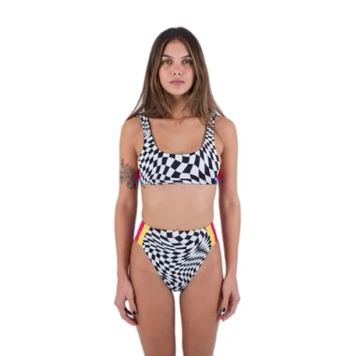 Abbildung von Hurley Damen Nascar Rvsb Scoop Front Top Bikinioberteil, Black White, XS