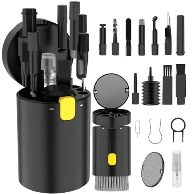 Abbildung von VICHYIE 20 in 1 Tastatur Reinigungsset mit Bürste, Kopfhörer für AirPods 1/2/3/Pro, PC Zubehör Laptop, Handys, Tastatur, Ohrhörer, Kamera (Schwarz)