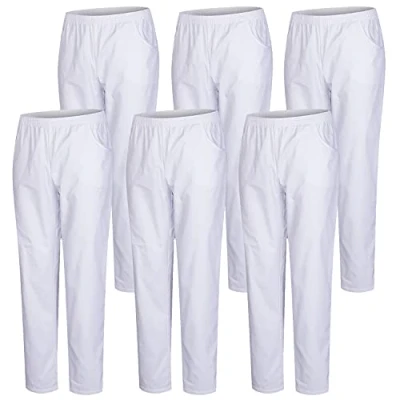 Abbildung von MISEMIYA Pack 6 Pcs Arbeitshosen Unisex ELASTISCHE Taille UNIFORM KLINIK Krankenhaus Reinigung TIERARZT Gesundheit GASTGEWERBE Large, Weiß