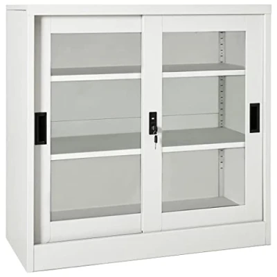 Abbildung von vidaXL Schrank mit Schiebetür Büroschrank Aktenschrank Büromöbel Metallschrank Stahlschrank Lagerschrank Universalschrank Hellgrau 90x40x90cm Stahl