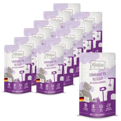Abbildung von MjAMjAM Premium Nassfutter für Katzen Quetschie schmackhafter Truthahn an leckeren Möhrchen, 12er Pack (12 x 125 g), getreidefrei mit extra viel Fleisch