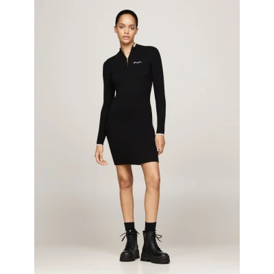 Abbildung von Tommy Jeans Metallic TIP ZIP Dress Strickkleid, Damen, Größe: Large, Black