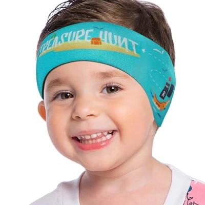 Abbildung von MoKo Schwimmen Stirnband, Neopren Schwimmband Ohrenband Wasserdichtes Kopfband Haarband mit Hohe Elastizität und Klettverschluss Ohrenschutz Band für Kinder Alter 1 2, S Größe Pirat &amp; Boot