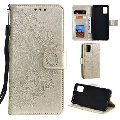Abbildung von CoverKingz Handy Case kompatibel mit Samsung Galaxy A51 Cover Kartenfach Phonecase Smartphone Hülle klappbar Motiv Mandala Gold