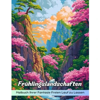 Abbildung von Frühlingslandschaften Malbuch: Malvorlage Frühlingslandschaften, Eine Entspannende Reise Durch Blühende Felder Und Ruhige Natur