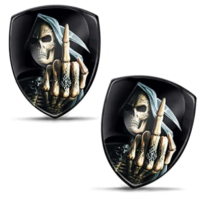 Abbildung von SkinoEu 2 x Aufkleber 3D Gel Silikon Schädel Totenkopf Mittelfinger Stickers Autoaufkleber Auto Motorrad Fahrrad Fenster Telefon Laptop PC Tablet Tür KS 100