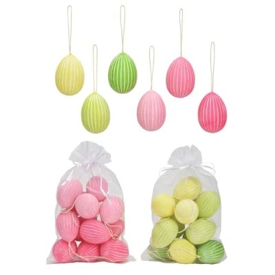 Abbildung von levandeo 24er Set Deko Eier Hängedeko Ostern Rosa Gelb Grün Pink Ostereier zum Aufhängen Osterdeko Dekoration