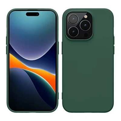 Abbildung von kwmobile Hülle für das iPhone 14 Pro weiche gummierte TPU Silikon Handyhülle stoßfeste Schützhülle kabelloses Laden Tannengrün