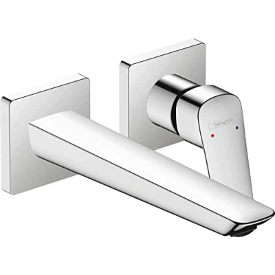 Abbildung von hansgrohe Logis Waschtischarmatur Unterputz für Wandmontage mit Ablauf unverschließbar, Wasserhahn Bad Auslauf Länge 20,6 cm, Mischbatterie Waschbecken wassersparend (EcoSmart), Chrom, 71256000