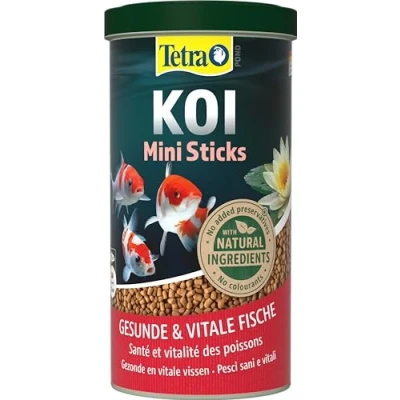 Abbildung von Tetra Pond Koi Mini Sticks Futter für farbenprächtige Fische und eine verbesserte Wasserqualität, 1 L Dose
