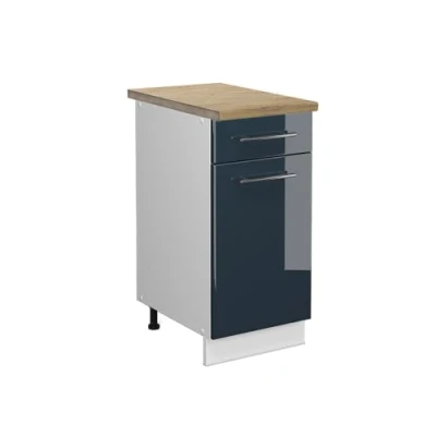 Abbildung von Vicco Küchenunterschrank Fame Line, Dunkelblau Hochglanz/Weiß, 40 cm, AP Eiche