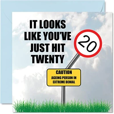 Abbildung von Stuff4 Lustige Geburtstagskarte zum 20. Geburtstag für Männer und Frauen Just Hit Twenty Happy Birthday Karte Sohn, Tochter, Bruder, Schwester, Freund, Kollegen, Onkel, Tante, 145 mm x