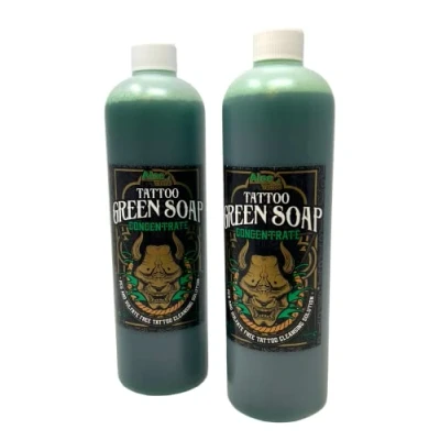 Abbildung von 2x ALOE Green Soap Konzentrat 0,5L für 10Liter Grüne Seife TATTOO abwischen/reinigen INKgrafiX® Deutschland PROFI STUDIO IG60457 vegan