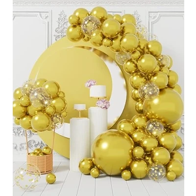 Abbildung von AULE Luftballon Girlande Gold: 100 Stück Goldene Luftballons Set Helium Glänzend Chrom Gold Ballons Verschiedene Größen Latex Deko für Hochzeit Geburtstag Party