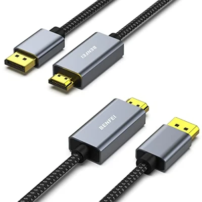 Abbildung von BENFEI 4K DisplayPort auf HDMI Kabel 1,8m [Geflochten, Aluminiumhülse], 2 Stück Einwegübertragung DP High Speed Verbindungskabel Kompatibel mit HDTV Monitor Laptop AMD usw