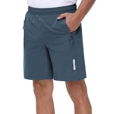 Abbildung von Rvinroo Sport Shorts Herren Schnelltrocknende Training Gym Bodybuilding lässige Basketball Atmungsaktive Laufshorts mit Reißverschlusstasche Cyangray L