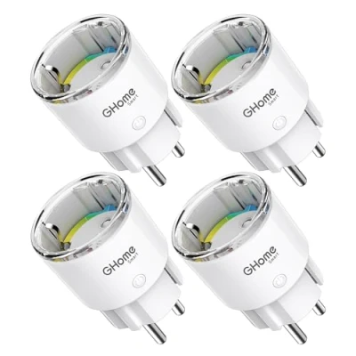 Abbildung von GHome Smart Steckdose mit Strommessung, Mini Wlan kompatibel Alexa/Google Home, App Fernbedienung, Sprachsteuerung,Zeitplan, 10A,Nur 2,4GHz, 4PCS[2024]Unterstützt kein Tasmota Flashen