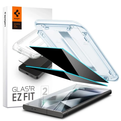 Abbildung von Spigen Glas.tR EZ Fit Sichtschutz Schutzfolie kompatibel mit Samsung Galaxy S24 Ultra, 2 Stück, Privacy Schutz, Kratzfest, 9H Härte Folie