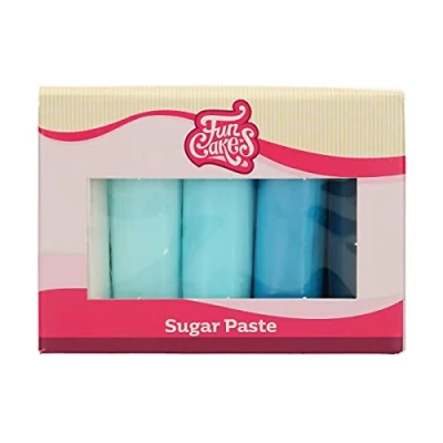Abbildung von FunCakes Fondant Multipack Blue Einfach zu bedienen, glatt, flexibel, weich und biegsam, perfekt zum Dekorieren von Kuchen, halal, koscher glutenfrei. 5 Farben, x 100 g