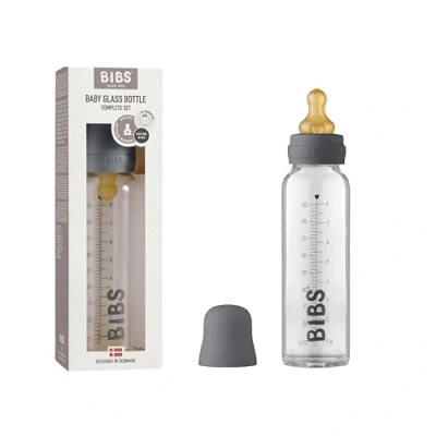 Abbildung von BIBS Baby Glass Bottle 225ml, Vermindert Koliken, Runder Sauger aus Naturkautschuklatex, Unterstützt das Stillen. Hergestellt in Dänemark 225 ml, Iron