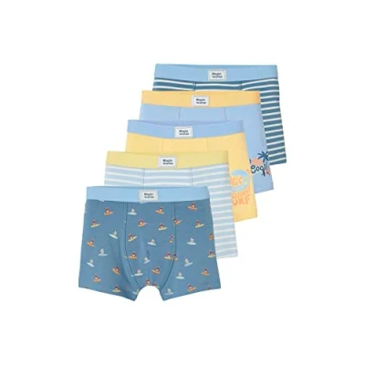 Abbildung von Vertbaudet Boxershorts, Stretch, für Jungen, Surf, 5 Stück, Blassgelb, 8 Jahre