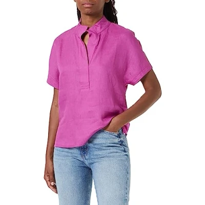 Abbildung von Gerry Weber Damen Blusenshirt aus Leinen überschnittene Schultern, Kurzarm T Shirt 1/2 Arm unifarben Orchid 34