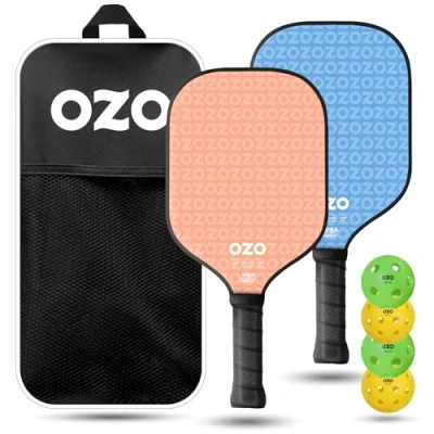 Abbildung von OZO Pickleball Set mit 2 Schlägern + 4 Bällen Tasche Spark Energia Ritmo (Power Schläger für Anfänger) Injektionsbälle (2xIndoor+2xOutdoor) USAPA Zugelassen, Pink Blue