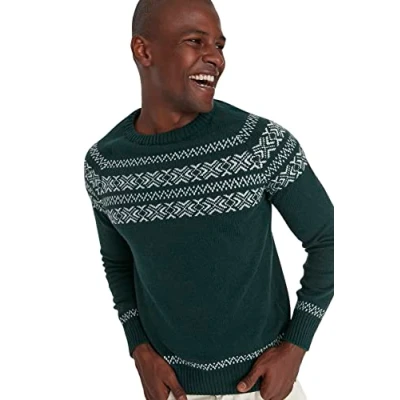 Abbildung von TRENDYOL Herren Colorblock Slim Sweater With Crew Neck Sweatshirt, Grün, M EU