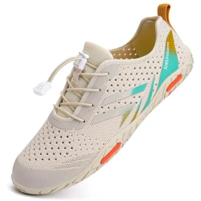 Abbildung von IceUnicorn Strandschuhe Badeschuhe Damen Herren Schwimmschuhe Aquaschuhe Sommer Schnell Trocknend Surfschuhe(Beige orange,36EU)