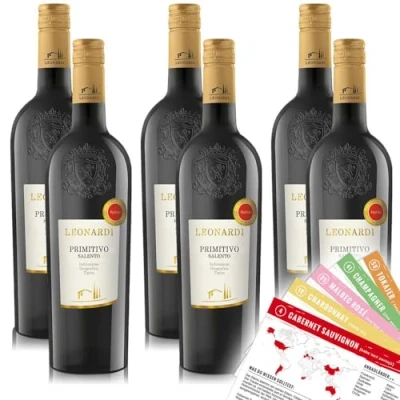 Abbildung von Leonardi Primitivo Puglia, trocken, sortenreines Weinpaket + VINOX Winecards (6x0,75l)