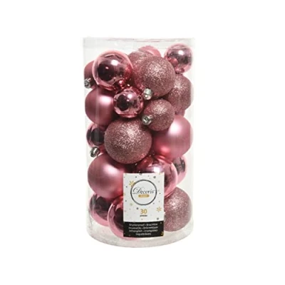 Abbildung von Decoris season decorations Weihnachtsbaumkugel, Weihnachtskugeln Kunststoff 4 6cm Mix 30er Set Lippenstiftrosa