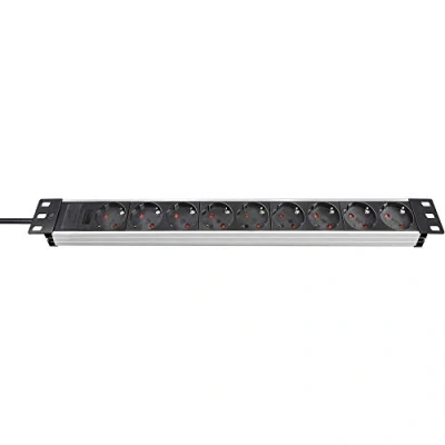 Abbildung von Brennenstuhl Alu Line 19&quot; Steckdosenleiste 9 Fach Steckerleiste aus hochwertigem Aluminium (2m Kabel), Silber/schwarz