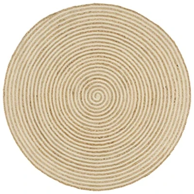 Abbildung von vidaXL Teppich Handgefertigt mit Spiralen Design Wohnzimmerteppich Jute Kurzflor Handwebteppich Naturteppich Geflochten Weiß 120 cm