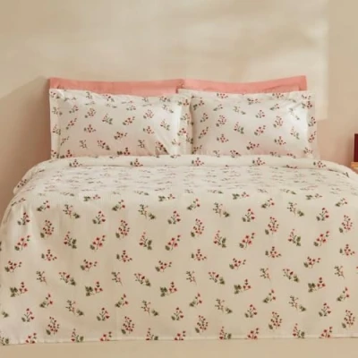 Abbildung von Karaca Silvie 100% Baumwolle Doppelbett Tagesdecke Set, Rot