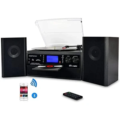 Abbildung von DIGITNOW! Bluetooth Viny Plattenspieler für CD, Kassette, AM/FM Radio und Aux In, USB Anschluss SD Codierung, Fernbedienung, mit eigenständigen Stereo Lautsprechern