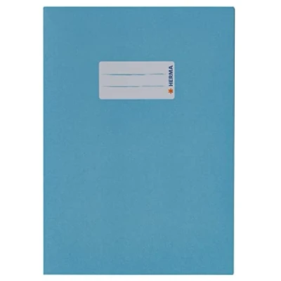 Abbildung von HERMA 7087 Heftumschläge A5 Papier Hellblau, 10 Stück, Hefthüllen mit Beschriftungsfeld aus extrem kräftigen &amp; satten Farben, Heftschoner Set für Schulhefte, farbig