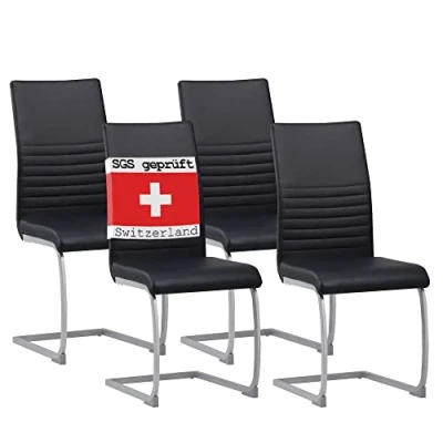 Abbildung von Albatros International Freischwinger Esszimmerestuhl Küchenstuhl MURANO, Kunstleder Bezug (4er Set, Schwarz), Esszimmerstuhl Schwingstuhl mit modernem Design, dicke Polsterung