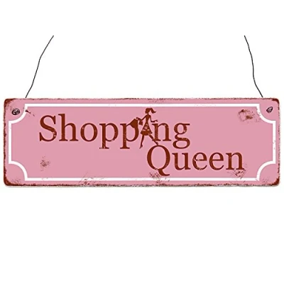Abbildung von Interluxe Vintage Shabby Holzschild Dekoschild Shopping Queen 2 Schild mit Spruch Frau Türschild