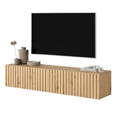 Abbildung von Selsey TV Schrank Board Sideboard Fernsehtisch Fernsehschrank 175 cm Hängend Schwarz Mit Lamellierter Front Telire