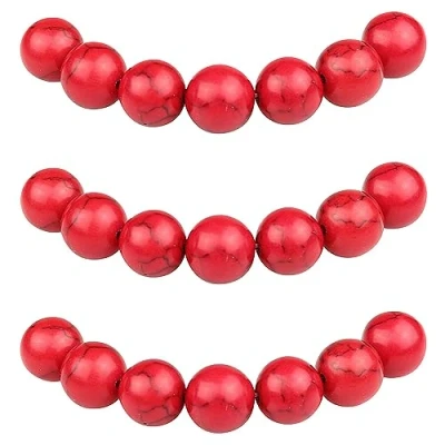 Abbildung von MJDCB Perlen zum Auffädeln 12mm 30 stück Synthetische Rot Türkis mit Loch Lose Runde Steinperlen für Herstellung Schmuck Armbänder Halsketten
