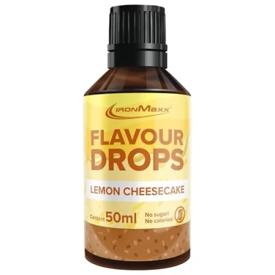 Abbildung von IronMaxx Flavour Drops Lemon Cheesecake 50ml kalorienfrei &amp; zuckerfrei vegane Aromatropfen zum süßen von Lebensmitteln praktischer Tropfer Verschluss