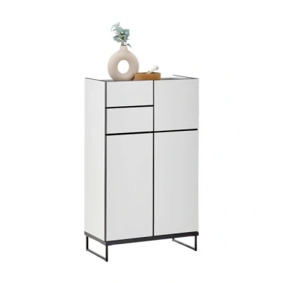 Abbildung von moebel dich auf Highboard VEGAS (Badezimmerschrank, Midischrank), Weiß matt, Absetzung: Schwarz, Breite 60 cm
